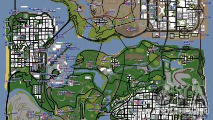 Mapa que muestra la ubicación de los vehículos en GTA San Andreas