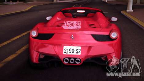 Ferrari 458 Spider (TW Plate) para GTA Vice City