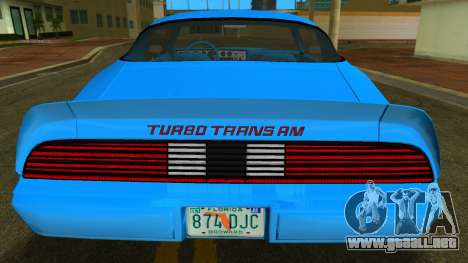 Pontiac Firebird Trans Am Turbo 4.9 1980 para GTA Vice City